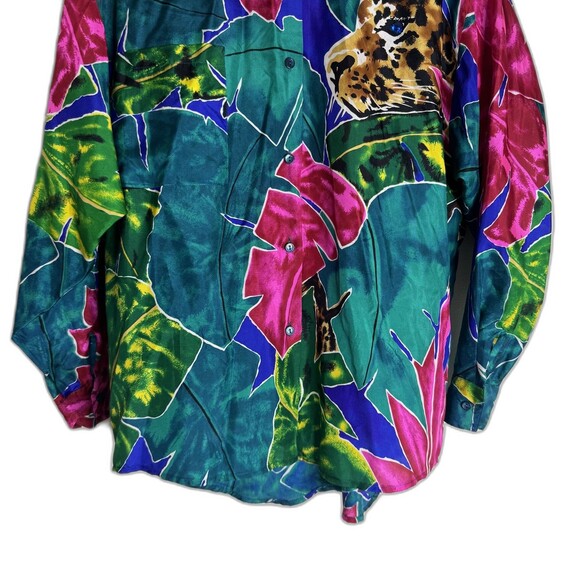 Vtg Adam Douglass Shirt ladies S Multicolor Silk Jaguar Animal Print 90s retro - Picture 3 of 6